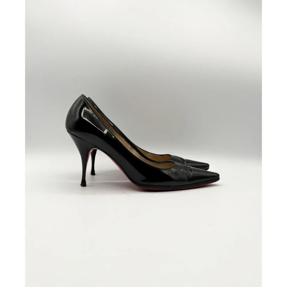 Christian Louboutin Black Patent Leather Pointed Toe Stiletto Heels Size EU 36.5
